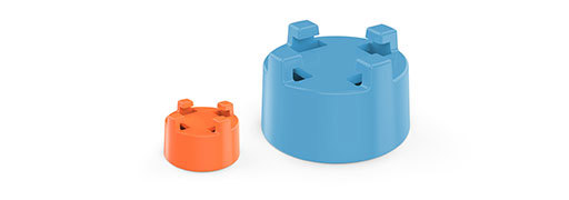 Orange and blue injection molded parts